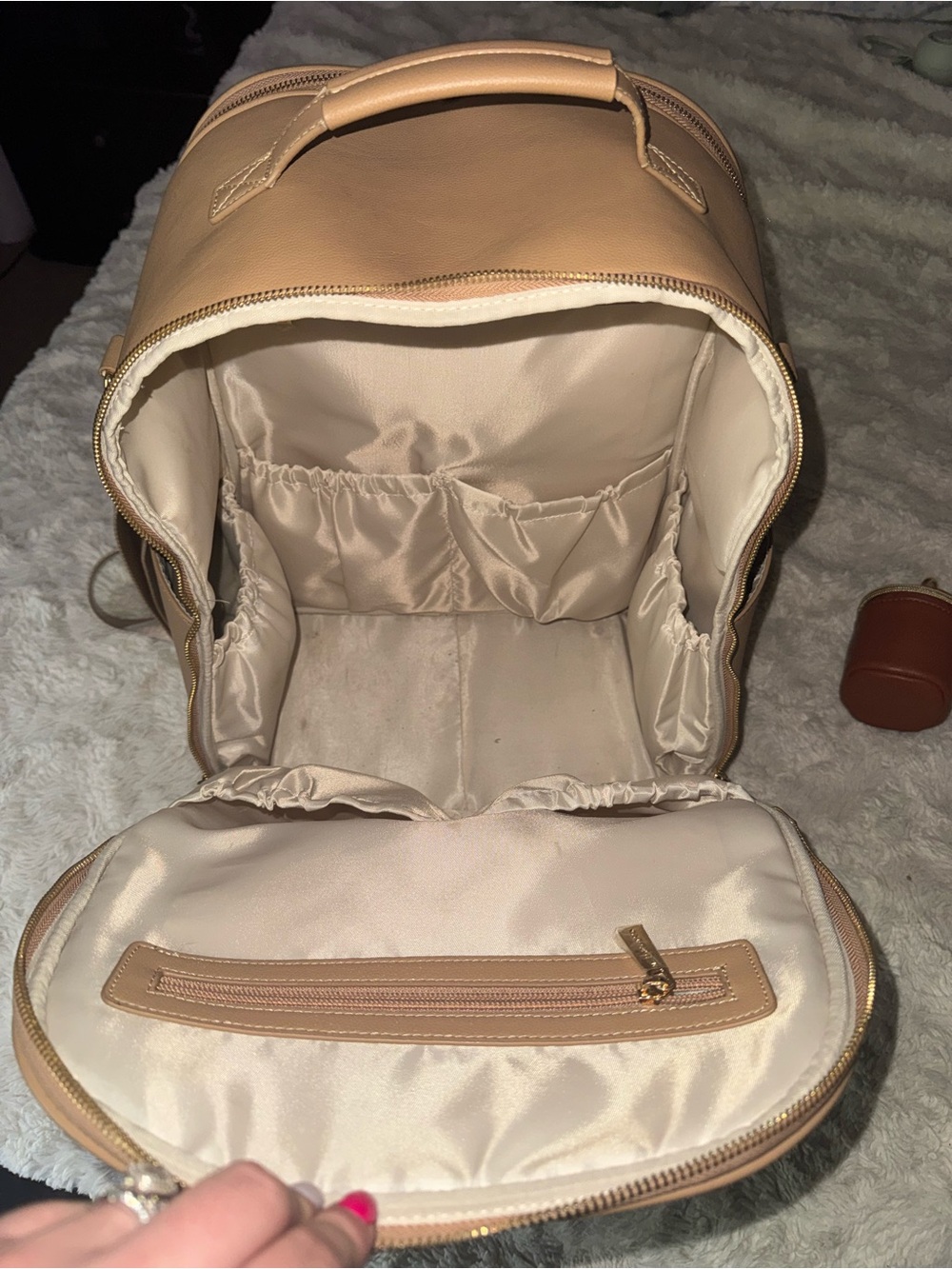 Leather Baby Backpack in Beige with Brown Accessories - Picture 5 of 6